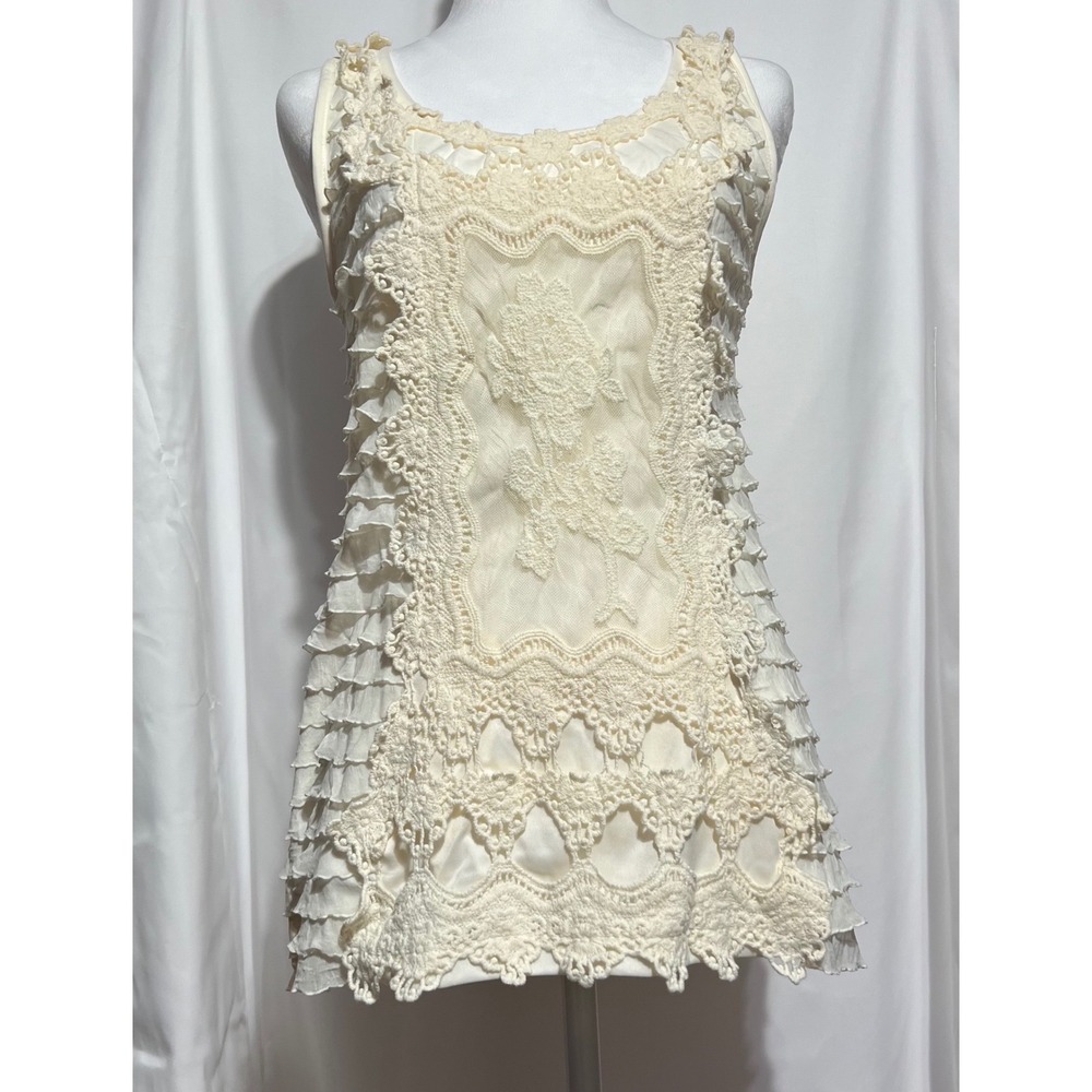 CAHO Ivory Lace Fairy Tank Whismsigoth Boho Cottagecore Romantic Ruffle M - Picture 3 of 10
